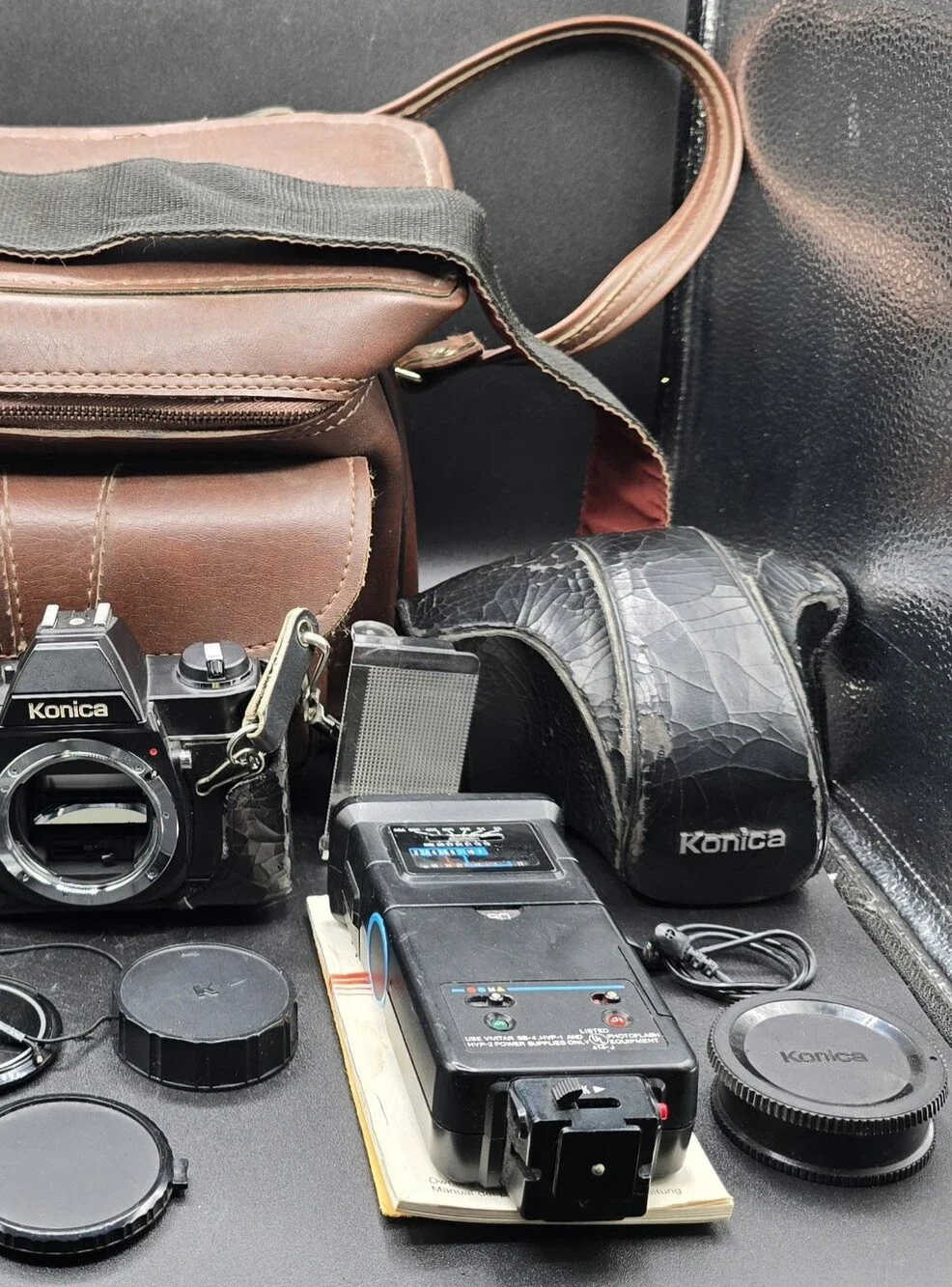 Konica Autoreflex TC 35mm SLR Camera - Black with Brown Leather Case